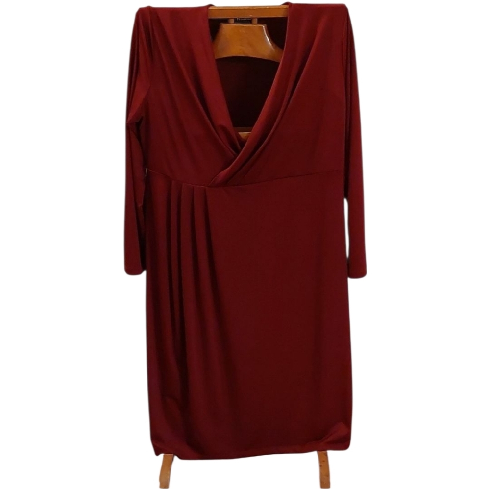 Roaman's Burgundy Faux Wrap Dress V-neck 14W EUC
